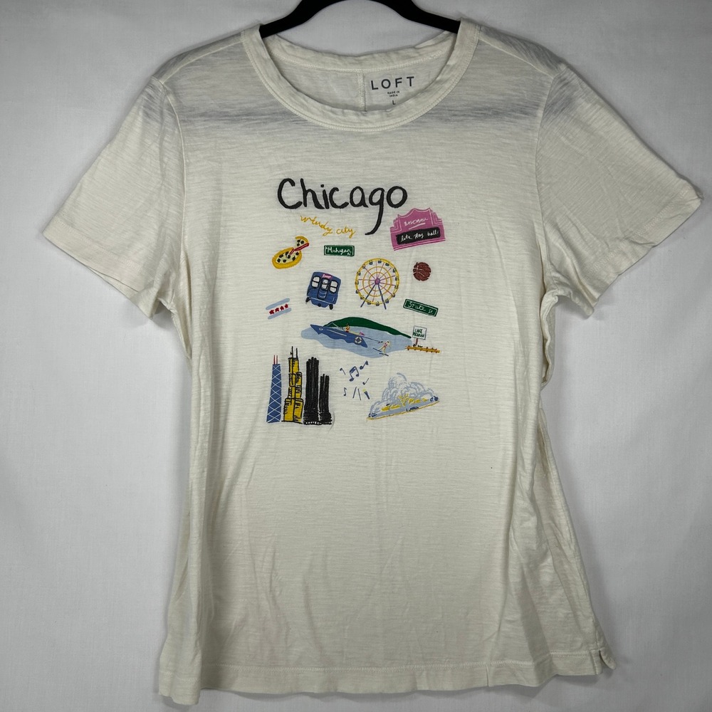 LOFT Chicago Windy City Embroidered Graphic T-Shirt L